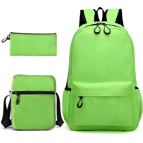 Treer Schulrucksack Set, 3tlg Schulrucksack mit Lunchpaket Tasche und Federmäppchen, Wasserdicht Schulranzen Mädchen & Jungen Rucksäcke für Schule, Reisen (Grün,One Size) von Treer