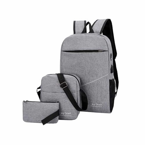 Treer Schulrucksack Set 3tlg Schulrucksack Teenager mit Lunchpaket Tasche und Federmäppchen, Mädchen & Jungen Schulrucksack Einfacher Stil Wasserdicht Schulranzen Rucksack Schule (Grau) von Treer