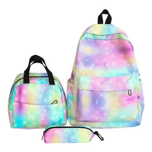 Treer Schulrucksack Set 3tlg. Schulrucksack Teenager mit Lunchpaket Tasche und Federmäppchen, 3D Karikatur Druck Mädchen & Jungen Schulrucksack Schulranzen Rucksack Schule (Grün verträumt) von Treer