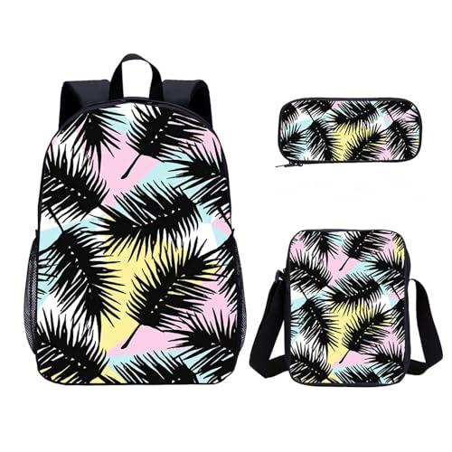 Treer Schulrucksack Set 3tlg. Schulrucksack Teenager mit Lunchpaket Tasche und Federmäppchen, 3D Psychedelic Druck Mädchen & Jungen Schulrucksack Schulranzen Rucksack Schule (Geometrie) von Treer