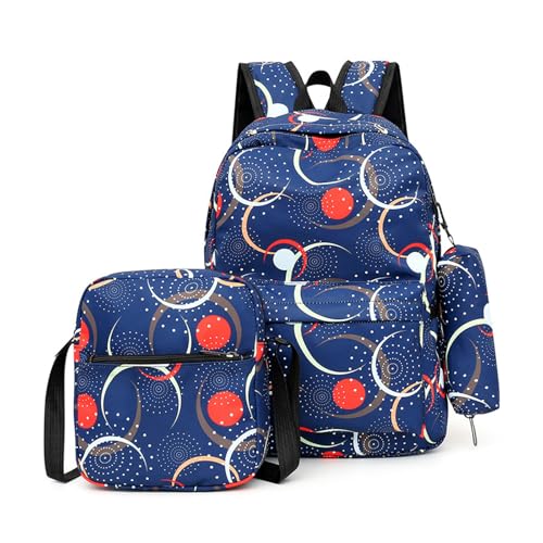 Treer Schulrucksack Set 3tlg. Schulrucksack Teenager mit Lunchpaket Tasche und Federmäppchen, Mädchen & Jungen Schulrucksack Wasserdicht Schulranzen (Marineblauer Mond,One Size) von Treer