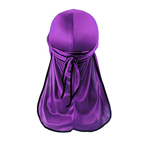 Treer Seide Kopftuch Unisex,Durag mit Long Tail,Piratenkappe Herren/Damen Einstellbar Stirnband Bunt Kopfbedeckung,Hip Hop Bandana Fahrrad Motorrad Headwraps (100cm,Lila) von Treer