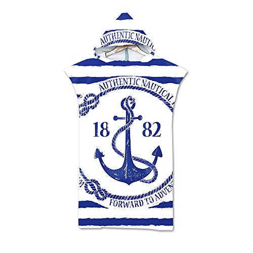 Treer Strand Poncho Kapuze, Badeponcho Mikrofaser Strandtücher Bade Bademantel Schwimmen Surfing Sport Handtuch Badetuch Duschtücher Handtücher Für Damen Herren (75 * 110cm,Anker) von Treer