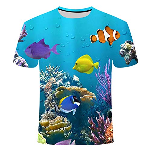 Treer T Shirt Herren 3D Print, Drucken Sommer Unisex T-Shirt Casual Rundhals Kurzarm Shirt Tops Männer Beiläufige Hemden Sport Tops Blusen S-5XL (Korallenriff,3XL) von Treer