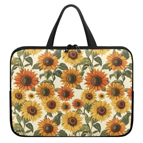 Treer Tropischer Sonnenblumen Laptoptasche, Handtasche Damen Herren,Laptop Tasche mit Reißverschluss,Wasserdichte Laptop Rucksack,Notebook Tasche für Reisen/Business/Schule (Sonnenblume 3,12 Zoll) von Treer