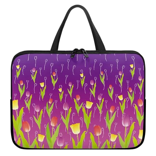 Treer Tulpen-Blumendruck Laptoptasche, Handtasche Damen Herren, Laptop Tasche mit Reißverschluss, Wasserdichte Laptop Rucksack,Notebook Tasche für Reisen/Business/Schule (Bunt,15 Zoll) von Treer