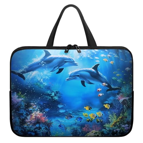 Treer Unterwasserwelt Druck Laptoptasche, Handtasche Damen Herren, Laptop Tasche mit Reißverschluss, Wasserdichte Laptop Rucksack,Notebook Tasche für Reisen/Business/Schule (Koralle,10 Zoll) von Treer