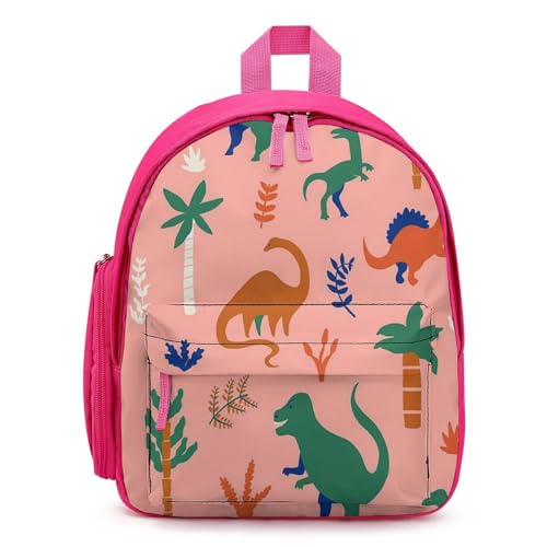 Treer Wasserdicht Rucksack Kinder, Rosa Schulrucksack für Kinder Nylon Cartoon Druck Kinderrucksack Mädchen Jungen Kindergartenrucksack Schulranzen für 3-10 Jahre (Dinosaurier,32x24x15cm) von Treer