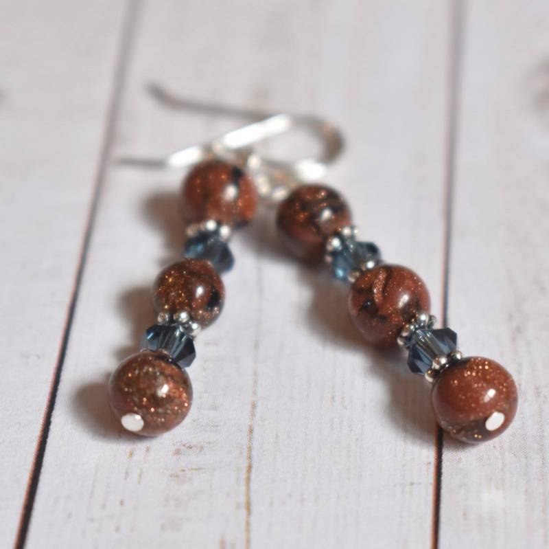 Blau Goldstone Ohrringe - Funkelnde Denim Blau Naturstein Schmuck Boho von TreesandStars