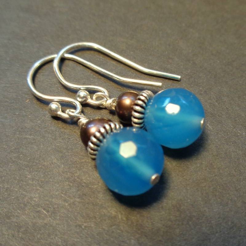 Blaue Onyx - Süßwasser Perle Ohrringe Handgefertigte Stein Schmuck von TreesandStars