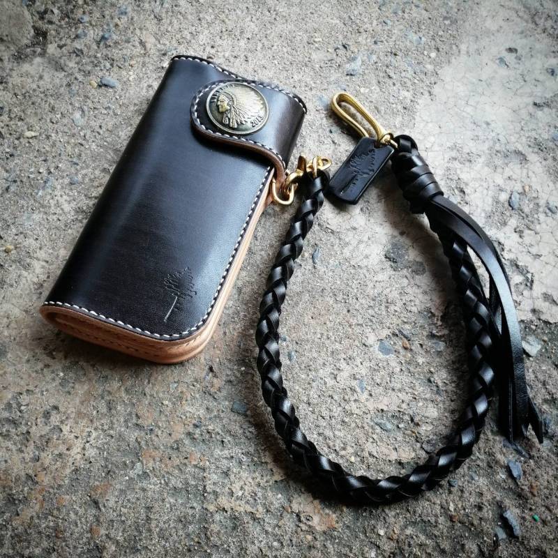 Handgemachte Veg-Tan Leder Biker Geldbörse Und Geflochtene Kette Im Set von TreeworksLeather