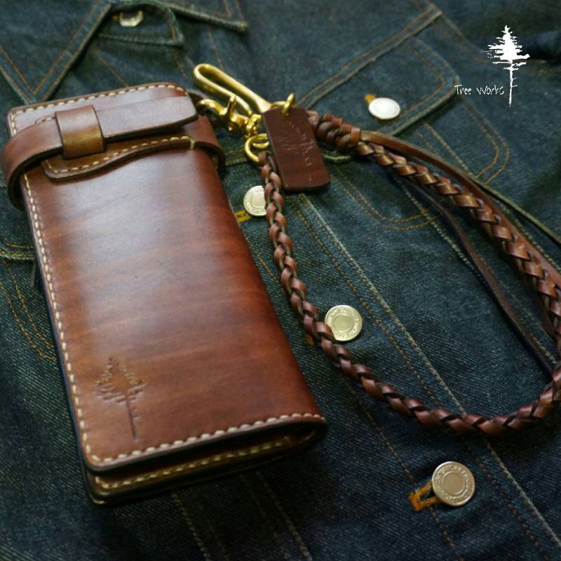 Handgemachtes Veg Tan Leder Biker Portemonnaie Mit Geflochtener Kette von TreeworksLeather