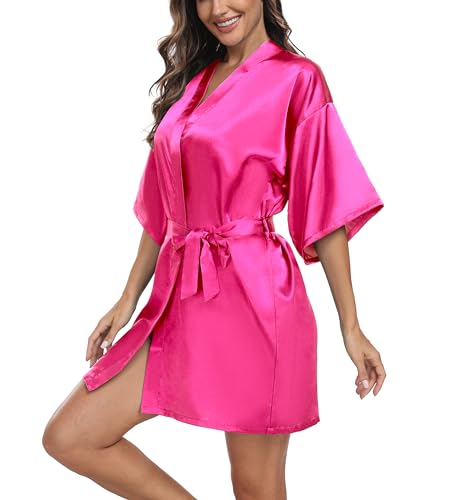 Trek Forte Damen Satin Robe Kimono Morgenmantel Kurzer Bademantel Braut Brautjungfern Nachtwäsche Sommer Mit Gürtel V-Ausschnitt von Trek Forte
