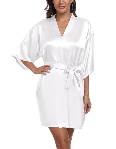 Trek Forte Damen Satin Robe Kimono Morgenmantel Kurzer Bademantel Braut Brautjungfern Nachtwäsche Sommer Mit Gürtel V-Ausschnitt von Trek Forte