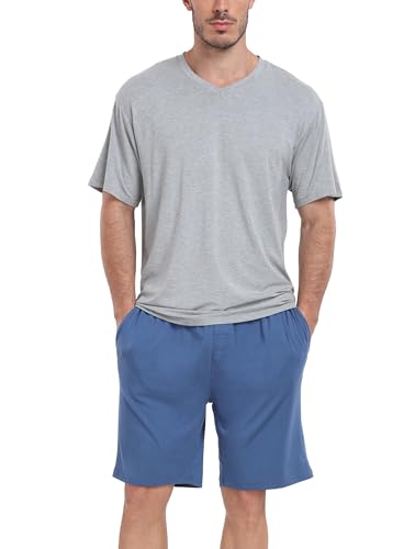 Trek Forte Herren Schlafanzug kurz Sommer Pyjama Sets mit V-Ausschnitt Kurzarm T Shirts und Shorts von Trek Forte