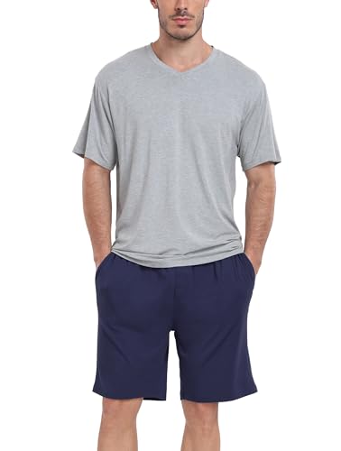 Trek Forte Herren Schlafanzug kurz Sommer Pyjama Sets mit V-Ausschnitt Kurzarm T Shirts und Shorts von Trek Forte