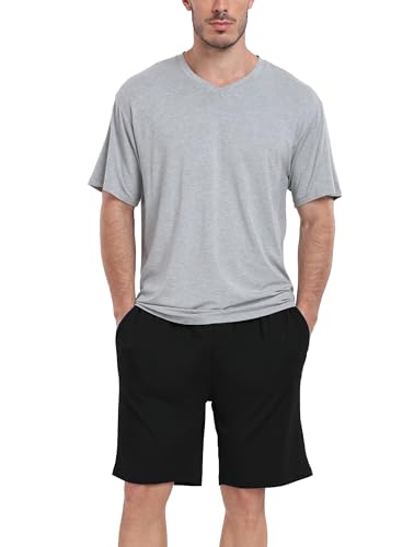 Trek Forte Herren Schlafanzug kurz Sommer Pyjama Sets mit V-Ausschnitt Kurzarm T Shirts und Shorts von Trek Forte