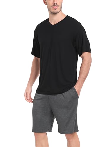 Trek Forte Herren Schlafanzug kurz Sommer Pyjama Sets mit V-Ausschnitt Kurzarm T Shirts und Shorts von Trek Forte