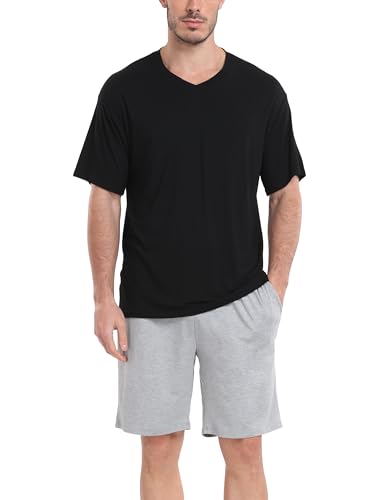 Trek Forte Herren Schlafanzug kurz Sommer Pyjama Sets mit V-Ausschnitt Kurzarm T Shirts und Shorts von Trek Forte