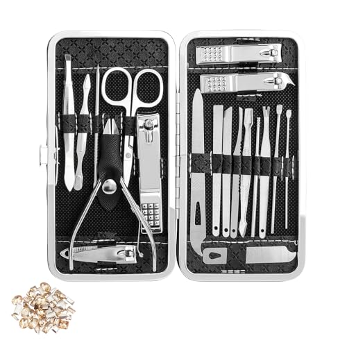 Treki 19 in 1 Profi Nagelknipser Set Maniküre Pediküre Set Nagelschere Set Männer Damen Nagelset, Tragbar Nageletui Nagelpflegeset Nail Clipper Kit zum Nagelhaut Fingernagel Fußnägel Ohrenreiniger von Treki