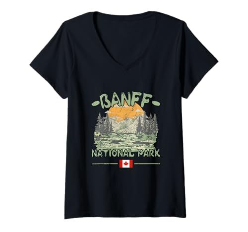 Damen Banff National Park Kanada Wandern Kanadische Flagge Souvenirs T-Shirt mit V-Ausschnitt Damen Banff National Park Kanada Wandern Kanadische Flagge Souvenirs T-Shirt mit V-Ausschnitt von Trekking Canada Banff National Park Ski Resort