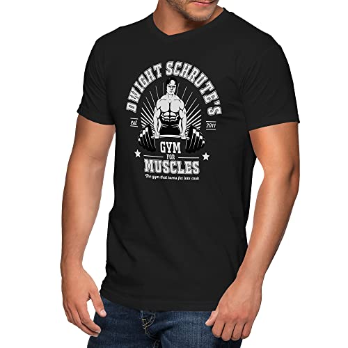 Dwight Schrute's Gym for Muscles Office Meme Schwarzes Herren-T-Shirt mit V-Ausschnitt Size XL von Trend Creators