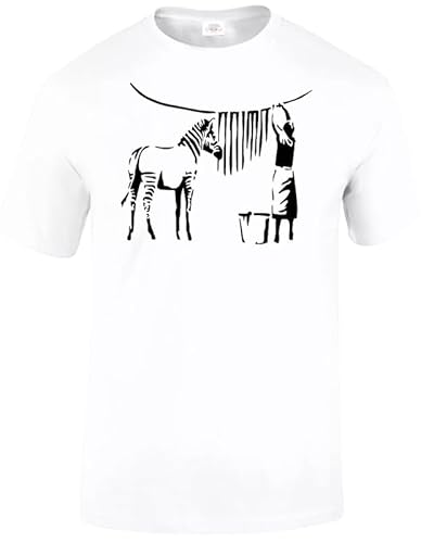 Banksy Zebra Wash Street Zebra Washing Art Graffiti Design Print T-Shirt Funny Fun T-Shirt Top Gr. L, weiß von Trend Gear