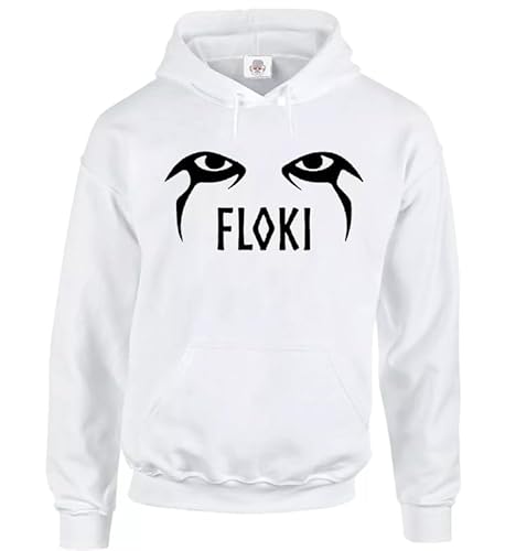 Trend Gear Floki Hoody Sweatshirt T-Shirt Vikings Eyes Herren Kapuzenpullover, Weißer Kapuzenpullover, schwarzer Druck, L von Trend Gear