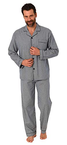 Eleganter Herren Pyjama Langarm Schlafanzug gewebt zum Knöpfen im Karo Design - 65343, Farbe:schwarz, Größe:56 von Trend by Normann