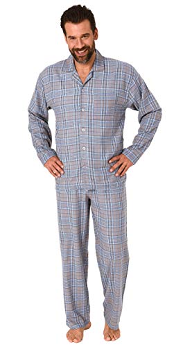 Herren Flanell Pyjama Schlafanzug Langarm zum durchknöpfen - 202 101 15 602, Farbe:grau, Größe:48 von Trend by Normann