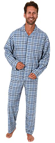 Herren Flanell Pyjama Schlafanzug Langarm zum durchknöpfen - 202 101 15 602, Farbe:hellblau, Größe:58 von Trend by Normann