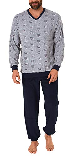 Herren Frottee Pyjama Schlafanzug lang mit Bündchen im edlen Minimalprint - 65399, Farbe:grau, Größe:54 von Trend by Normann