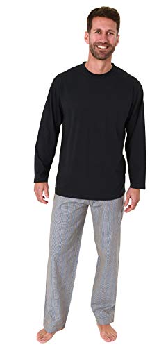 Herren Pyjama Langarm Schlafanzug mit Karierter Webhose - 65348, Farbe:schwarz, Größe:54 von Trend by Normann
