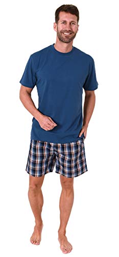 Herren Pyjama Shorty Schlafanzug Kurzarm mit Karierter Webshorts - 65349, Farbe:blau, Größe:52 von Trend by Normann