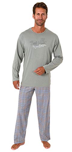 Herren Schlafanzug Pyjama Langarm mit Flanell Hose, Oberteil unifarben - 202 101 10 602, Farbe:grau, Größe:50 von Trend by Normann
