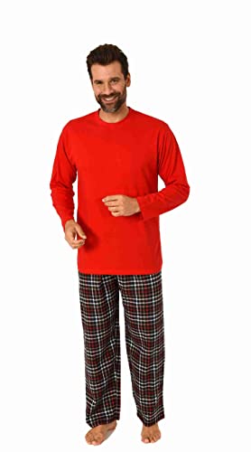 Herren Schlafanzug Pyjama Langarm mit Flanell Hose, Oberteil unifarben - 222 101 10 872, Farbe:rot, Größe:54 von Trend by Normann