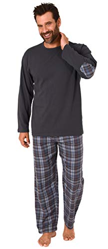 Herren Schlafanzug Pyjama Langarm mit Flanell Hose, Oberteil unifarben - 291 101 10 535, Farbe:anthrazit, Größe:54 von Trend by Normann