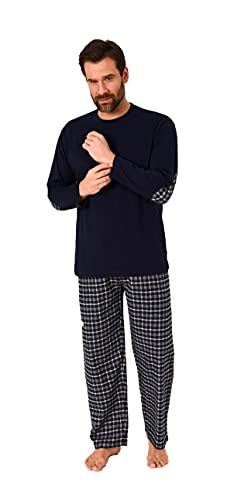 Herren Schlafanzug Pyjama lang mit Flanell Hose - auch in Übergrößen - 222 101 10 851, Farbe:Navy, Größe:60-62 von Trend by Normann