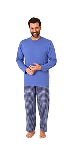 Herren Schlafanzug Pyjama lang mit Flanell Hose - auch in Übergrößen - 222 101 10 851, Farbe:blau, Größe:56 von Trend by Normann