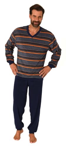 Trend by Normann Herren Frottee Pyjama mit V-Ausschnitt, Langarm, Ringel-Optik, Uni Hose, Orange, 72501, Gr. 58 von Trend by Normann