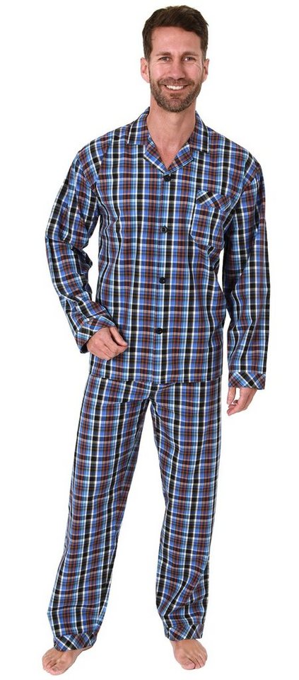 Trend by Normann Pyjama Herren Pyjama langarm Schlafanzug gewebt zum Knöpfen im Karo Design von Trend by Normann