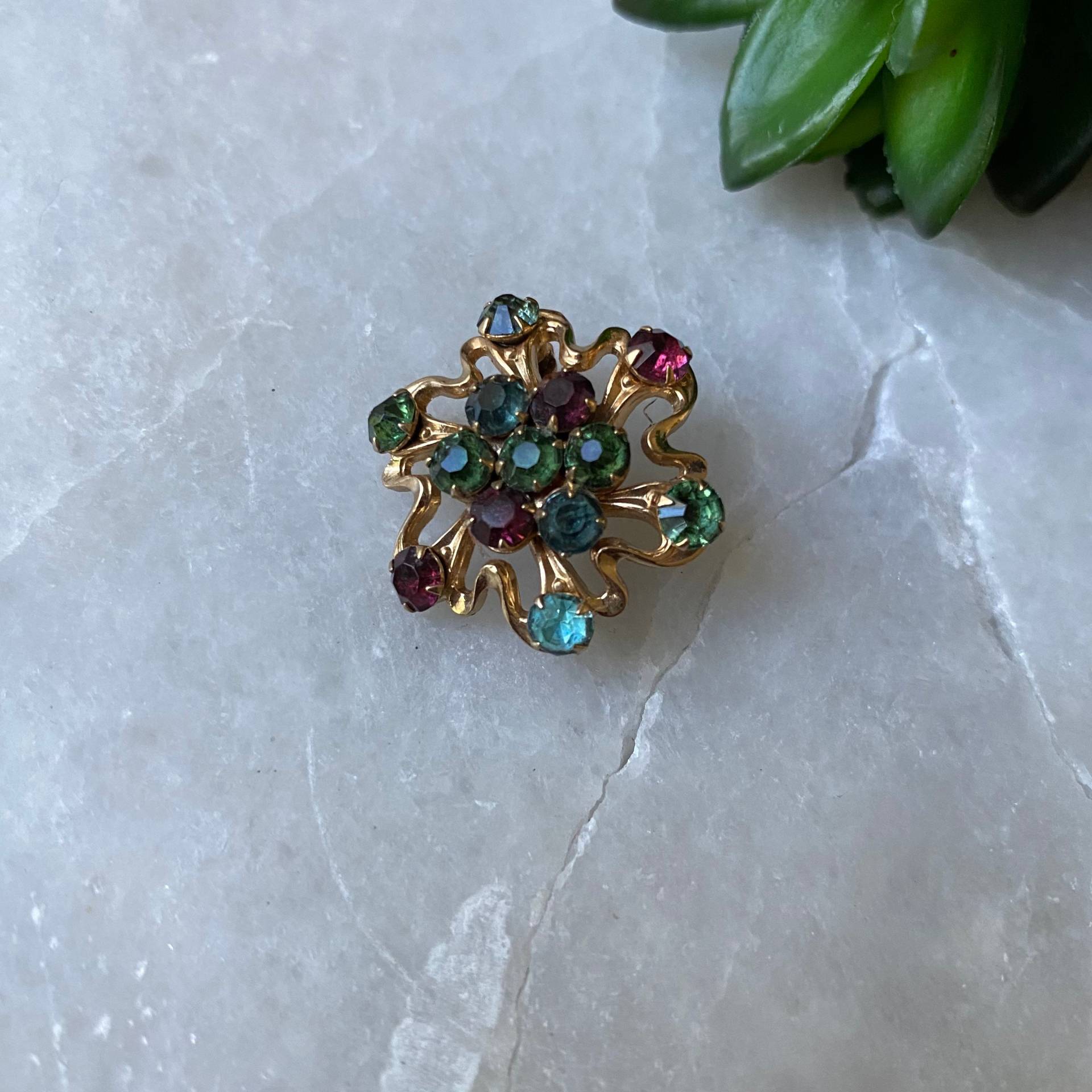 Vintage Starburst Strass Brosche - 1980S Anstecknadel Goldfarben von TrendRevival