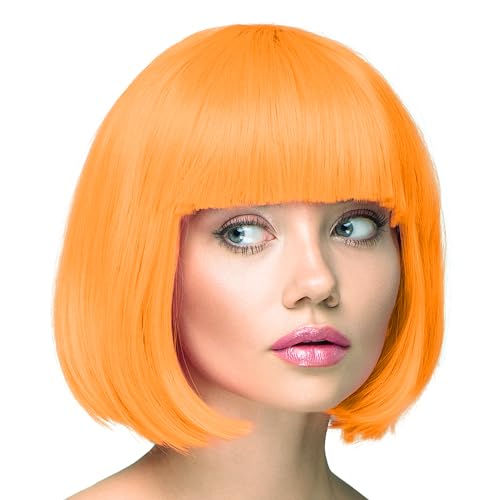 TrendandStylez Bob Perücke unisex, orange, Pagenkopf mit Pony, Damen und Herren Kunsthaar, Wig für Karneval, Fasching, Cosplay von TrendandStylez