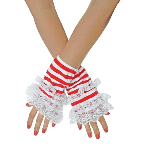 TrendandStylez Handstulpen Ringel mit Spitze Rot Blau Schwarz Handschuhe (Rot/Weiss) von TrendandStylez