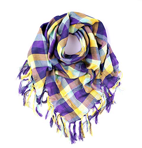 trendfinding Tuch Halstuch Sommertuch Schal Tuch kariert Karomuster mit Fransen Karo Viscose Viskose (lila) von trendfinding