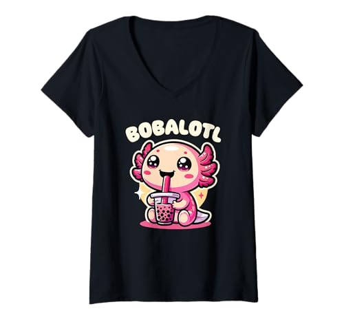 Damen Bobalotl Bubble Tea Wortspiel Kawaii Axolotl T-Shirt mit V-Ausschnitt Damen Bobalotl Bubble Tea Wortspiel Kawaii Axolotl T-Shirt mit V-Ausschnitt von Trendgetränk Bubble Tea mit süßen Tiere