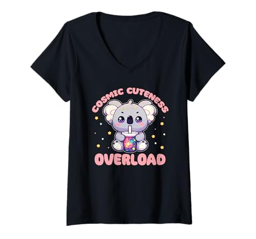 Damen Koalas Trinken Bubble Tea Kawaii Galaxy Boba Koala T-Shirt mit V-Ausschnitt Damen Koalas Trinken Bubble Tea Kawaii Galaxy Boba Koala T-Shirt mit V-Ausschnitt von Trendgetränk Bubble Tea mit süßen Tiere
