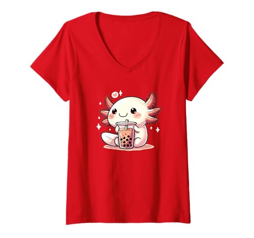 Damen Axolotls Trinken Bubble Tea Kawaii Boba Axolotl T-Shirt mit V-Ausschnitt Damen Axolotls Trinken Bubble Tea Kawaii Boba Axolotl T-Shirt mit V-Ausschnitt von Trendgetränk Bubble Tea süße Tiere