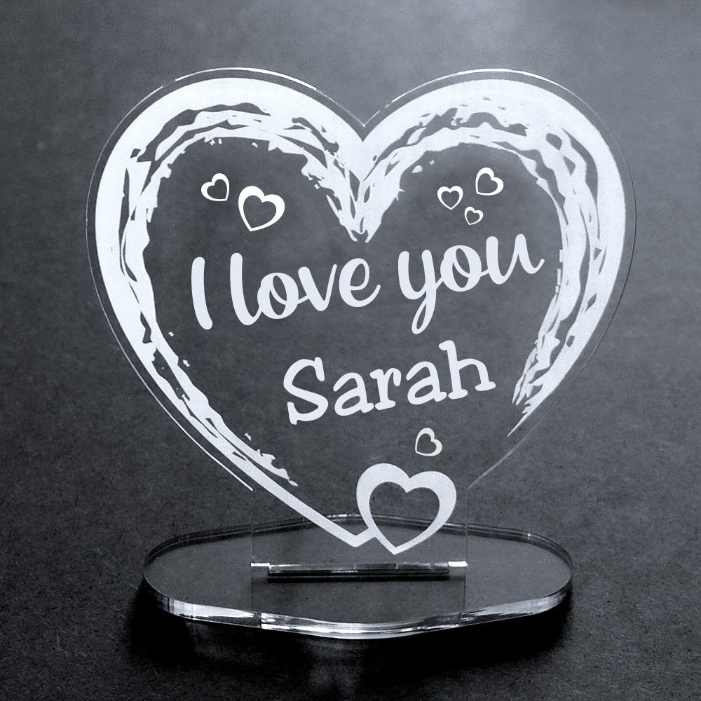 Acryl-Herz mit Wunschnamen - I love you von Trendgravur