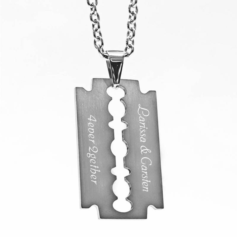 Anhänger mit Gravur Rasierklinge matt von Trendgravur